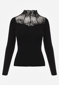 Born2be - Czarny Dopasowany Sweter z Półgolfem z Wiskozą Zdobiony Koronkową Siateczką Genna. Okazja: na co dzień. Kolor: czarny. Materiał: wiskoza, koronka. Wzór: aplikacja. Styl: casual, elegancki #4