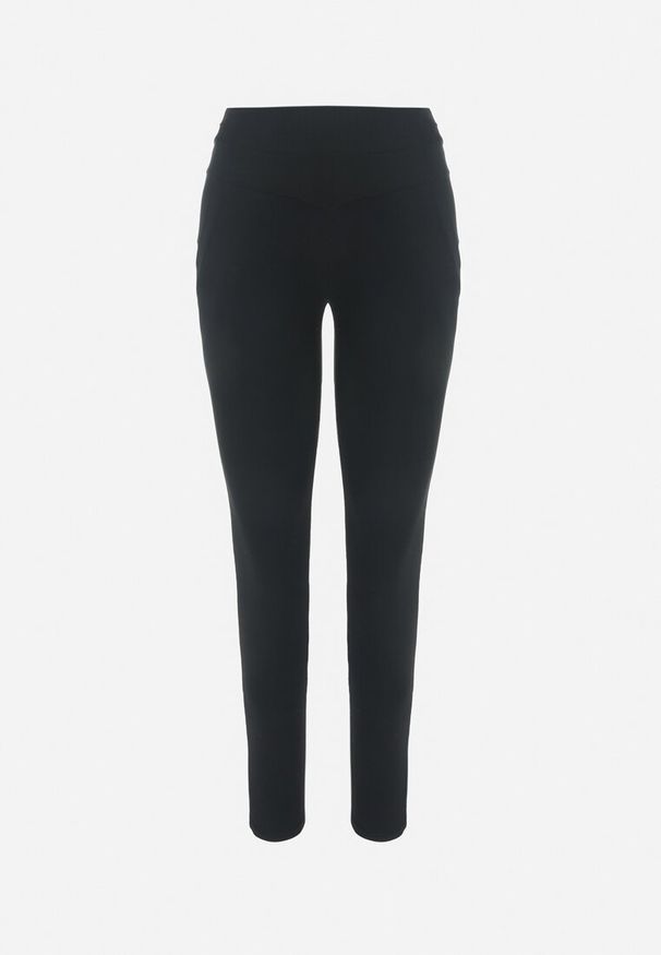 Born2be - Czarne Spodnie Skinny z Napami Przy Biodrach Feliovena. Kolor: czarny. Materiał: tkanina