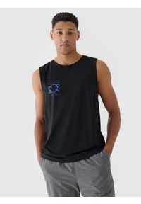 4f - 4F Tank top oversize z nadrukiem męski - brązowy XL. Kolor: brązowy. Materiał: bawełna, jersey, dzianina. Długość rękawa: bez rękawów. Wzór: nadruk