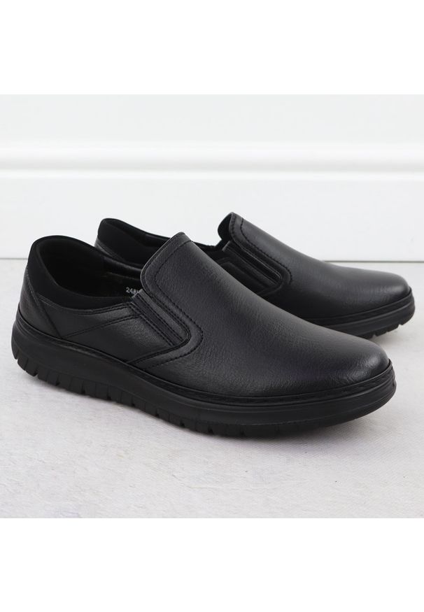 marka niezdefiniowana - Półbuty męskie eleganckie wsuwane czarne Unisoft 7155. Zapięcie: bez zapięcia. Kolor: czarny. Materiał: skóra ekologiczna. Styl: elegancki