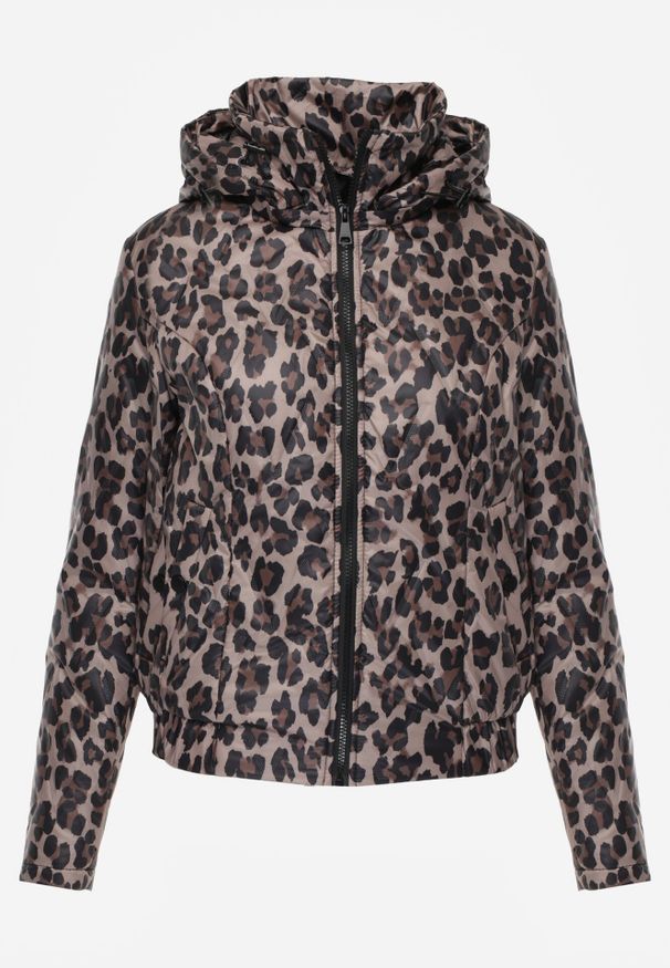 Born2be - Czarno-Beżowa Kurtka Przejściowa w Panterkę z Odpinanym Kapturem Antolea. Okazja: na co dzień. Kolor: beżowy. Materiał: jeans, poliester. Wzór: motyw zwierzęcy. Styl: casual