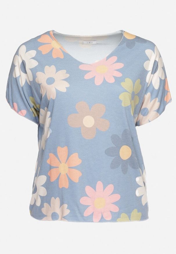Born2be - Granatowy Bawełniany T-shirt z Krótkim Rękawem w Kwiatowy Wzór Zorantia. Kolor: niebieski. Materiał: bawełna. Długość rękawa: krótki rękaw. Długość: krótkie. Wzór: kwiaty. Sezon: lato