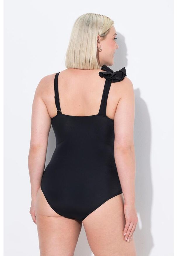 ULLA POPKEN - Damski Strój kąpielowy wzór 3D miękkie miseczki odpinane ramiączka z recyklingu. Kolekcja: plus size. Kolor: czarny. Materiał: poliester, elastan, poliamid, materiał
