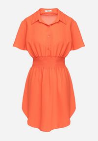 Born2be - Pomarańczowa Koszulowa Sukienka Mini z Wiskozy o Rozkloszowanym Kroju Hokese. Kolor: pomarańczowy. Materiał: wiskoza. Typ sukienki: koszulowe. Długość: mini #4