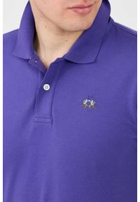 La Martina - LA MARTINA Fioletowe męskie polo z małym logo, Rozmiar XXL. Typ kołnierza: polo. Kolor: fioletowy #2