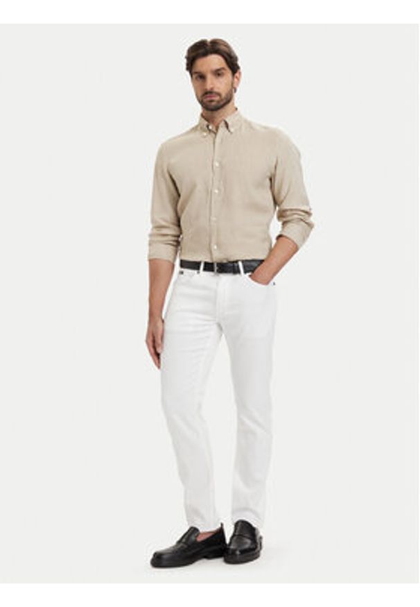 BOSS Koszula H-Liam 50556077 Beżowy Regular Fit. Kolor: beżowy. Materiał: len