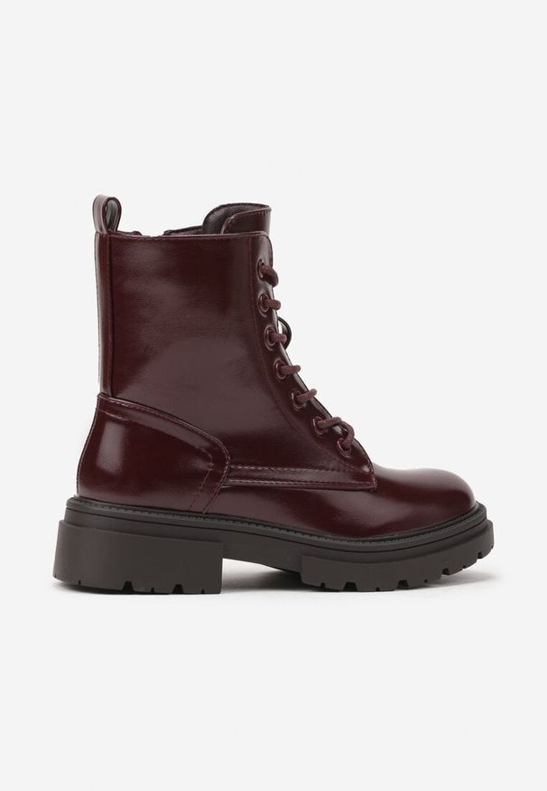 Born2be - Czerwone Lakierowane Botki w Stylu Trzewików Fanellie. Okazja: na co dzień. Kolor: czerwony. Materiał: lakier. Styl: klasyczny, casual, elegancki