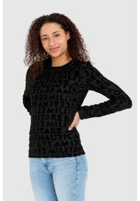 Aeronautica Militare - AERONAUTICA MILITARE Czarna welurowa bluza damska w wytłoczone logotypy, Rozmiar XS. Kolor: czarny. Materiał: welur, poliester #4