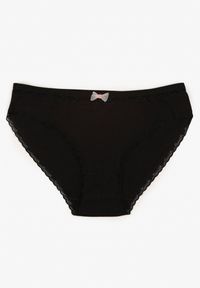 Born2be - Czarne Bawełniane Majtki Typu Figi z Koronką i Kokardą Zeteria. Kolor: czarny. Materiał: bawełna, koronka. Wzór: koronka #1