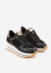 Born2be - Czarne Sneakersy na Grubej Podeszwie z Siateczkowymi i Metalicznymi Wstawkamu Sewtira. Kolor: czarny. Materiał: jeans #4
