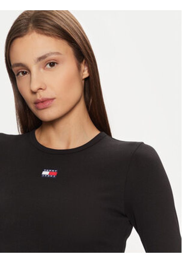 Tommy Jeans Bluzka DW0DW20178 Czarny Slim Fit. Kolor: czarny. Materiał: bawełna