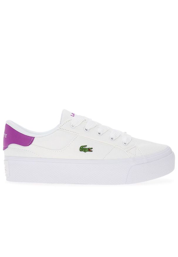 Buty Lacoste Ziane Platform Textile 745CFA0012-Z54 - białe. Okazja: na co dzień. Zapięcie: sznurówki. Kolor: biały. Materiał: guma, materiał. Szerokość cholewki: normalna. Wzór: aplikacja. Obcas: na platformie