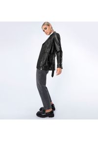 Wittchen - Damska kurtka skórzana z paskiem czarna. Kolor: czarny. Materiał: skóra. Sezon: wiosna, jesień. Styl: klasyczny, elegancki #4