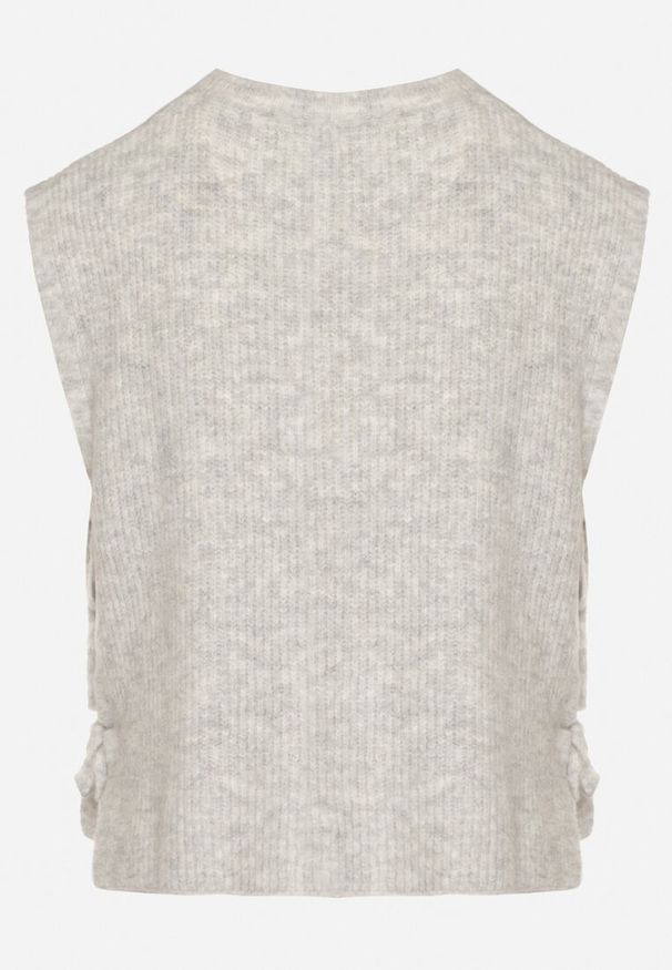 Born2be - Jasnoszara Kamizelka Dzianinowa z Wełną i Wiskozą Wiązana po Bokach Annivoria. Kolor: szary. Materiał: wiskoza, dzianina, wełna. Styl: elegancki