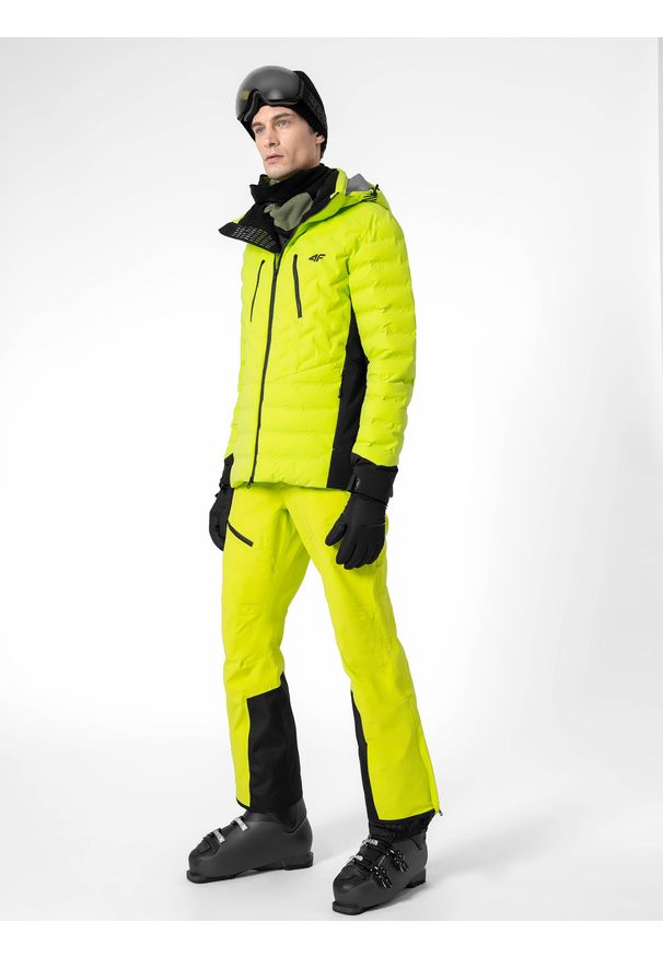 4f - Spodnie narciarskie membrana 15 000 męskie. Kolor: żółty. Materiał: materiał, poliester, hardshell. Technologia: Primaloft. Sezon: zima. Sport: narciarstwo