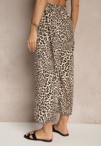 Renee - Czarno-Beżowe Spodnie Wide Leg z Gumką w Talii w Panterkowy Wzór Filanira. Okazja: na co dzień. Kolor: czarny. Styl: casual, elegancki #5