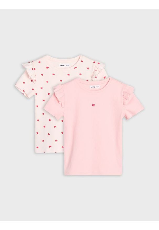 Sinsay - Bawełniana koszulka z ozdobnymi falbankami 2 pack - wielobarwny. Typ kołnierza: kołnierz z falbankami. Materiał: bawełna