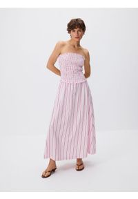 Reserved - Sukienka maxi w paski - pastelowy róż. Kolor: różowy. Materiał: bawełna. Wzór: paski. Długość: maxi