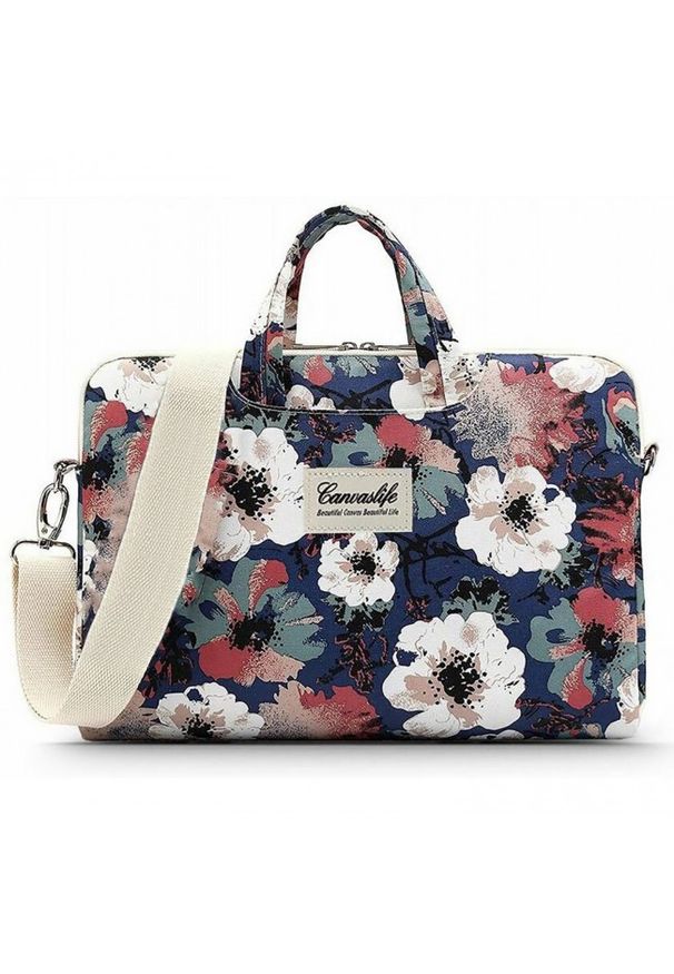 Niebieska torba na laptopa CANVASLIFE w kwiaty