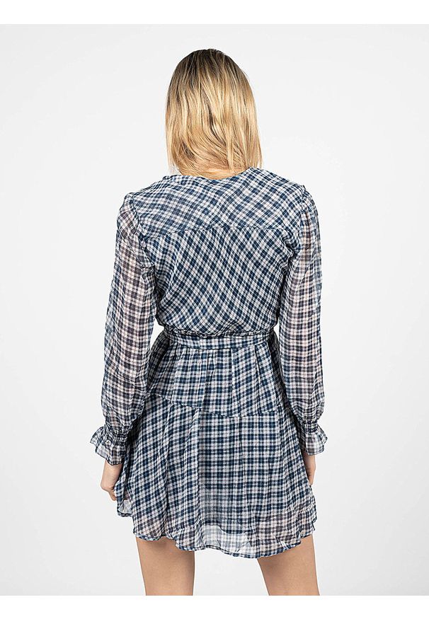 Pepe Jeans Sukienka "Ottavia" | PL953173 | Ottavia | Kobieta | Biały, Granatowy. Kolor: biały, niebieski, wielokolorowy. Materiał: poliester. Długość rękawa: długi rękaw. Wzór: kratka. Długość: mini