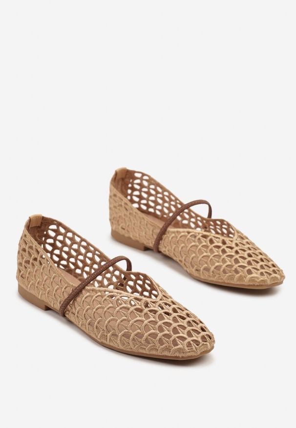 Born2be - Brązowe Balerinki Boho z Szydełkową Cholewką z Paskiem Vocele. Okazja: na spacer. Zapięcie: pasek. Kolor: brązowy. Szerokość cholewki: normalna. Sezon: lato. Styl: boho