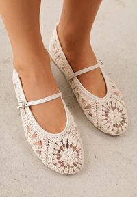 Born2be - Beżowe Ażurowe Balerinki VICES w Stylu Boho z Paskiem z Klamerką Phepheu. Okazja: na co dzień. Zapięcie: pasek. Kolor: beżowy. Materiał: jeans. Wzór: ażurowy. Styl: boho #6