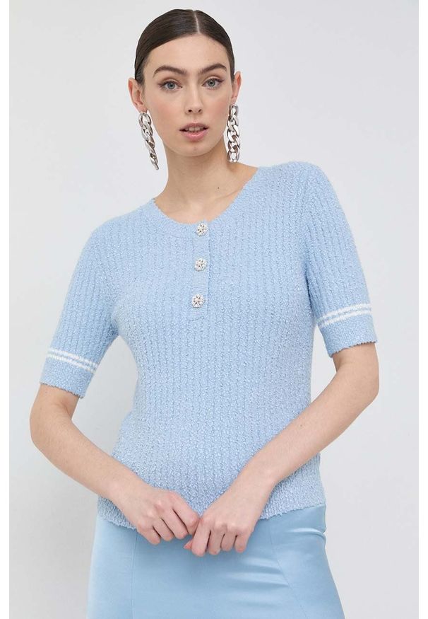 Miss Sixty sweter damski kolor niebieski lekki. Okazja: na co dzień. Kolor: niebieski. Długość rękawa: krótki rękaw. Długość: krótkie. Styl: casual