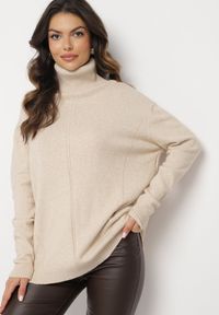 Born2be - Beżowy Sweter z Golfem i Dodatkiem Kaszmiru Rorizia. Okazja: do pracy, na co dzień. Typ kołnierza: golf. Kolor: beżowy. Długość: długie. Wzór: aplikacja. Materiał: kaszmir. Długość rękawa: długi rękaw. Sezon: zima, jesień. Styl: klasyczny, casual #7