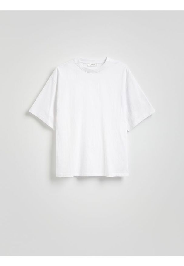 Reserved - Bawełniany t-shirt oversize - biały. Kolor: biały. Materiał: bawełna