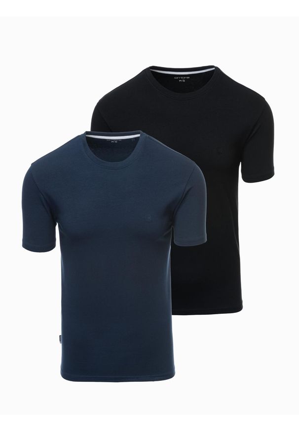 Ombre Clothing - Zestaw męskich t-shirtów z okrągłym dekoltem – granatowy/czarny V3. Okazja: na co dzień. Kolor: niebieski. Materiał: bawełna, elastan, jersey, dzianina. Wzór: nadruk. Styl: casual