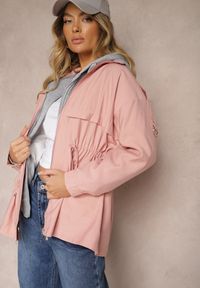 Renee - Różowa Kurtka Parka z Dodatkiem Bawełny Wykończona Troczkami Zapinana na Napy Velona. Okazja: na co dzień, na spacer. Kolor: różowy. Materiał: bawełna. Styl: elegancki, casual