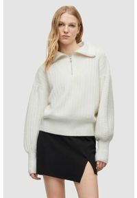AllSaints sweter VIOLA JUMPER damski kolor biały WK008Y. Kolor: biały. Materiał: wełna, materiał, dzianina. Długość rękawa: długi rękaw. Długość: krótkie. Wzór: gładki #1