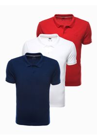 Ombre Clothing - Zestaw koszulek bawełnianych polo - mix 3-pak Z28 V1 - XL. Typ kołnierza: polo. Kolor: czerwony. Materiał: bawełna. Wzór: haft