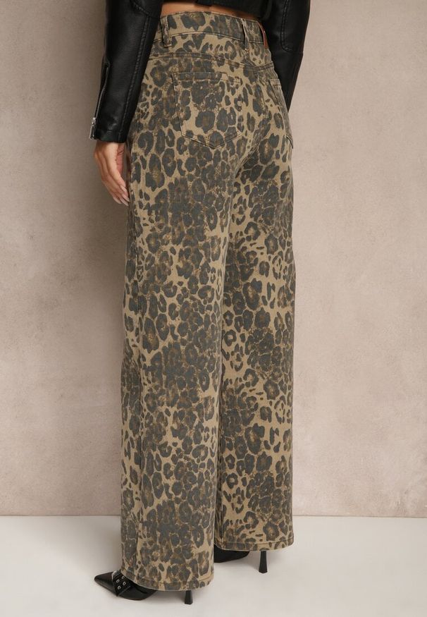 Renee - Panterkowe Jeansy High Waist o Szerokim Kroju Quelire. Okazja: na co dzień. Stan: podwyższony. Styl: casual