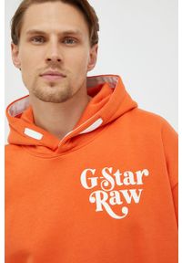 G-Star RAW - G-Star Raw Bluza D21693.A975 kolor pomarańczowy z kapturem z nadrukiem. Okazja: na co dzień. Typ kołnierza: kaptur. Kolor: pomarańczowy. Materiał: poliester. Wzór: nadruk. Styl: casual #6
