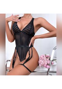 Intica - Body z pasem do pończoch na romantyczne wieczory Annelotte. Kolor: czarny. Materiał: materiał #5