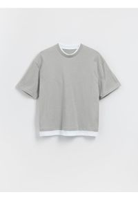 Reserved - Bawełniany t-shirt - jasnoszary. Kolor: szary. Materiał: bawełna