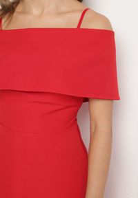 Born2be - Czerwona Sukienka o Rozkloszowanym Kroju na Ramiączkach z Wywijanym Dekoltem Jenathia. Okazja: na wesele, na studniówkę, na imprezę, na ślub cywilny. Kolor: czerwony. Długość rękawa: na ramiączkach #2