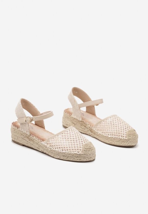 Renee - Beżowe Espadryle Siateczkowe na Podeszwie z Plecionki Alianara. Kolor: beżowy. Materiał: materiał