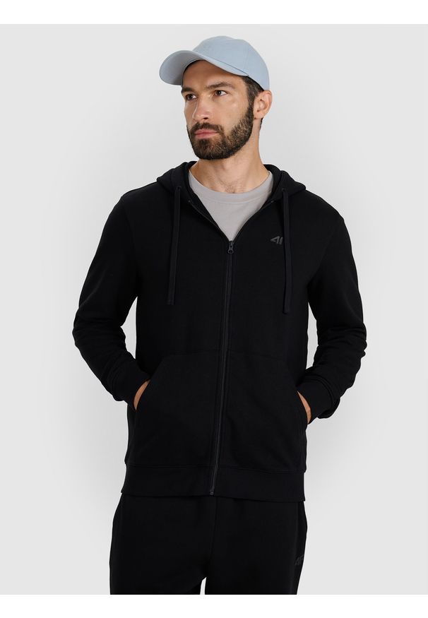 4f - 4F Bluza dresowa rozpinana z kapturem męska - czarna 3XL. Okazja: na co dzień. Typ kołnierza: kaptur. Kolor: czarny. Materiał: dresówka. Wzór: gładki, ze splotem. Styl: casual, sportowy