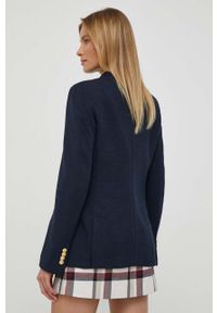 Polo Ralph Lauren marynarka z domieszką wełny kolor granatowy dwurzędowa gładka. Typ kołnierza: polo. Kolor: niebieski. Materiał: wełna. Wzór: gładki #2