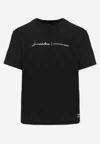 Born2be - Czarna Koszulka T-shirt z Bawełny z Ozdobnym Nadrukiem Daphileia. Okazja: na co dzień. Kolor: czarny. Materiał: bawełna. Długość: krótkie. Wzór: nadruk. Styl: casual #8