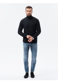 Ombre Clothing - Sweter męski z golfem - czarny E179 - M. Typ kołnierza: golf. Kolor: czarny. Materiał: nylon, wiskoza #4
