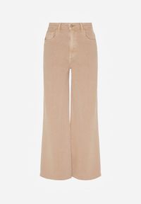 Born2be - Beżowe Szerokie Jeansy z Wysokim Stanem i Postrzępionymi Nogawkami Fyrelreia. Okazja: na co dzień. Stan: podwyższony. Kolor: beżowy. Styl: casual, klasyczny #4