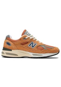 Buty unisex New Balance U991OV2 – pomarańczowe. Kolor: pomarańczowy. Materiał: skóra, guma. Szerokość cholewki: normalna. Sport: bieganie #1