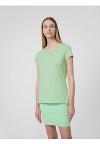 4f - T-shirt regular gładki damski. Kolor: zielony. Materiał: bawełna. Wzór: gładki #1