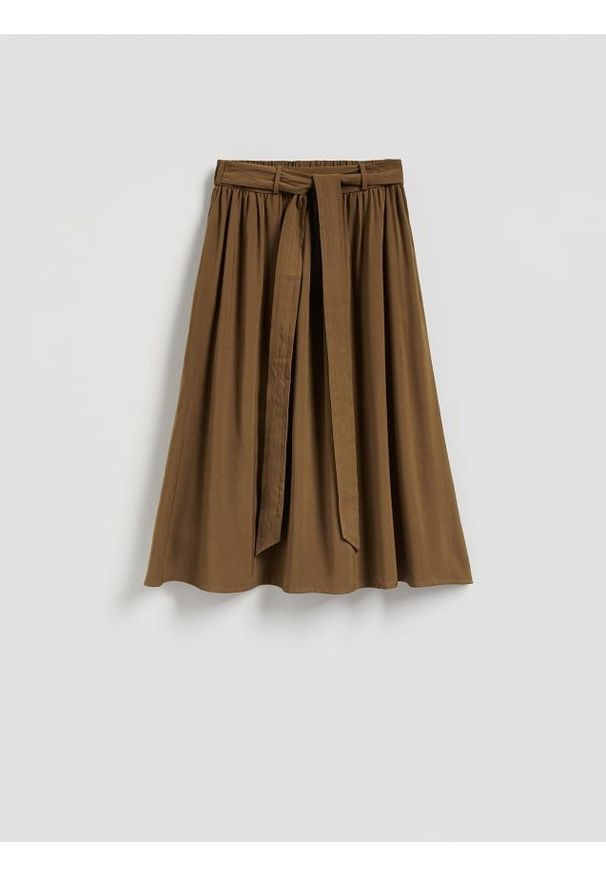 Reserved - Spódnica z wiskozą - oliwkowy. Kolor: oliwkowy. Materiał: wiskoza