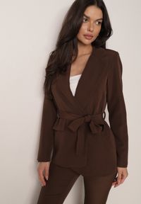 Born2be - Brązowy Komplet Garniturowy Marynarka z Wiązanym Paskiem i Spodnie Falloria. Kolor: brązowy #6
