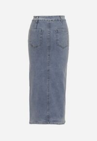 Born2be - Niebieska Bawełniana Spódnica Jeansowa Midi Seraphna. Kolor: niebieski. Materiał: jeans, bawełna. Wzór: aplikacja