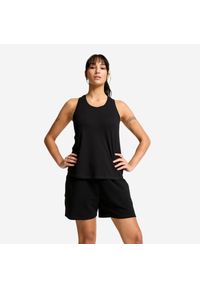 Decathlon - Koszulka fitness damska Ready 500 bez rękawów. Kolor: czarny. Materiał: poliester, bawełna, materiał. Długość rękawa: bez rękawów. Sport: fitness #1